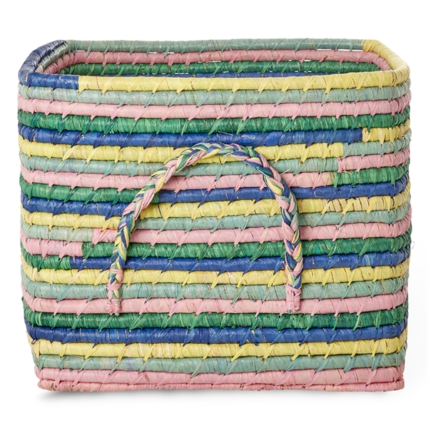 RICE Raffia kurv med hank - STRIPES, MULTI